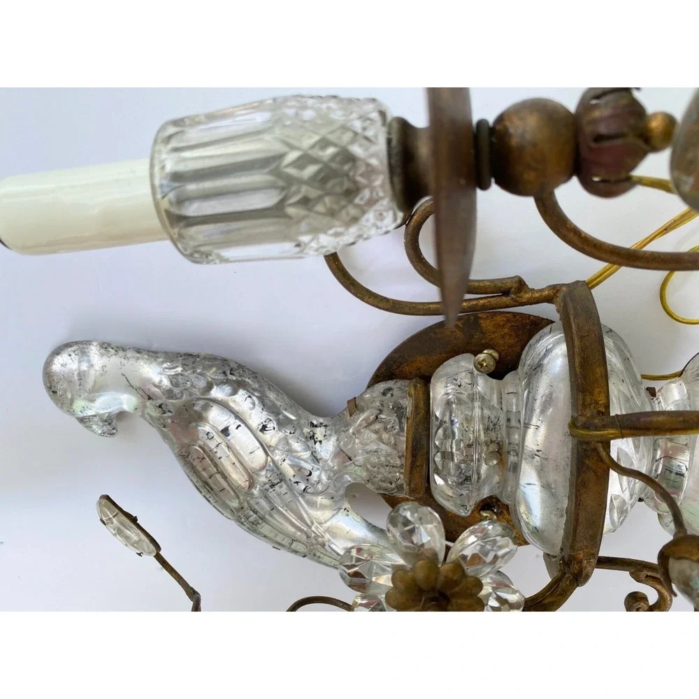 MAISON ‎ BAGUES  Bird Sconces Pair of Glass Electric Wall 2 Arm Sconces